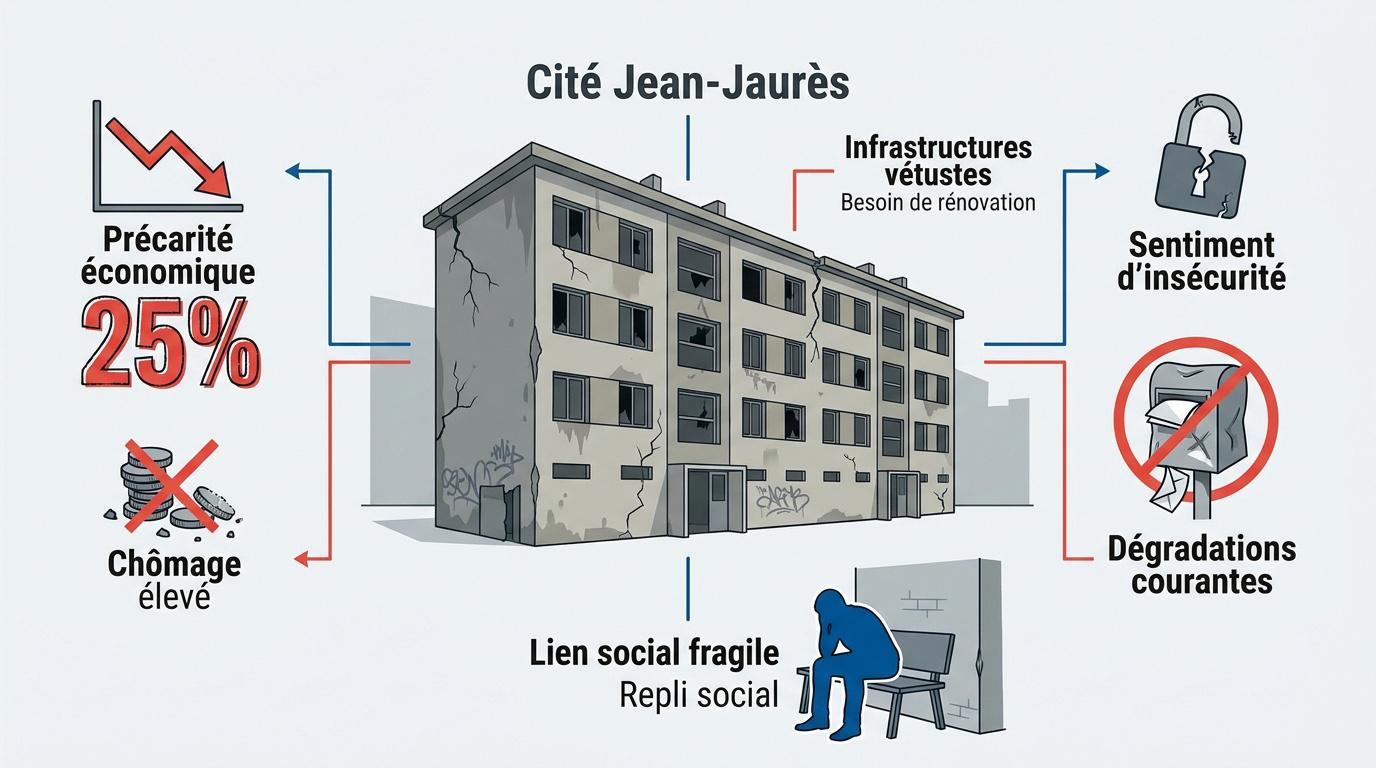 Bâtiments de la cité Jean-Jaurès nécessitant une rénovation urbaine à Lézignan-Corbières