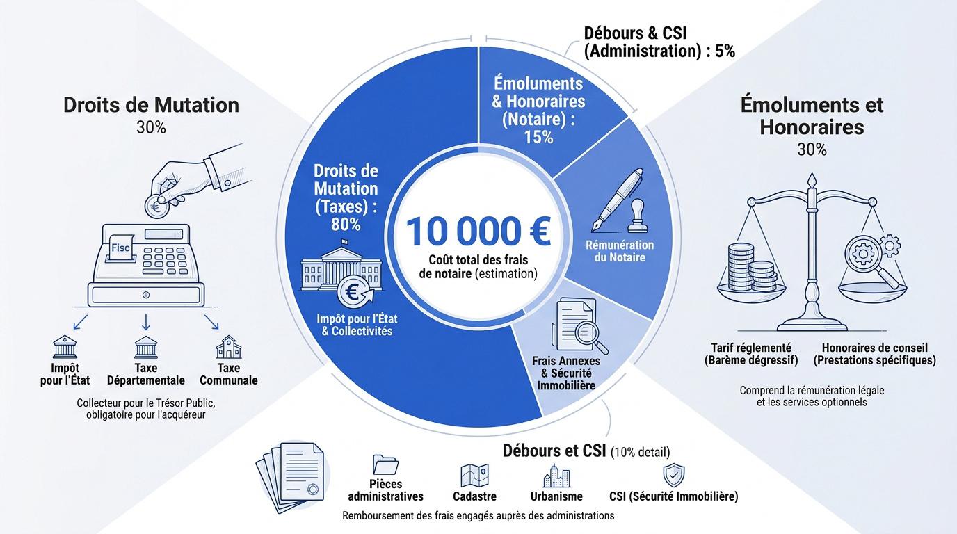 Infographie sur la composition des frais de notaire