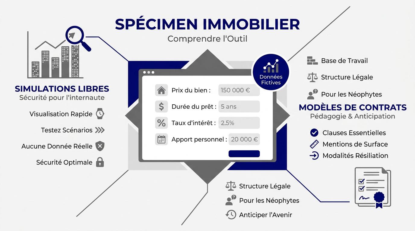 Simulation de projet immobilier avec des modèles de documents et des données de spécimen