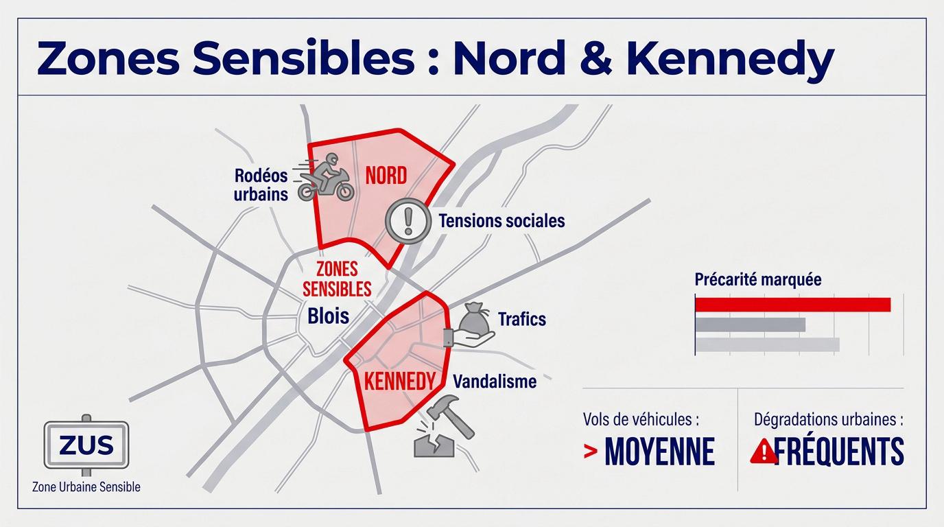 Vue aérienne des ensembles immobiliers dans les quartiers sensibles de Blois Nord et Kennedy