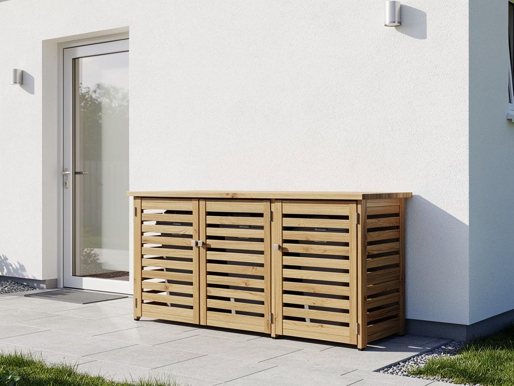 Abri bois pour poubelles installé en façade de maison