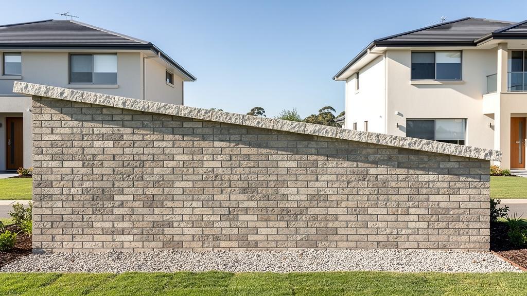 Mur de clôture entre deux maisons avec chaperon incliné d'un seul côté