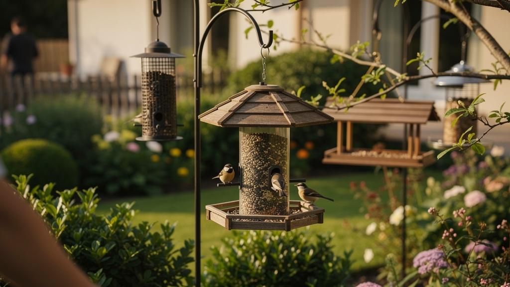 Mangeoires à oiseaux dans un jardin résidentiel