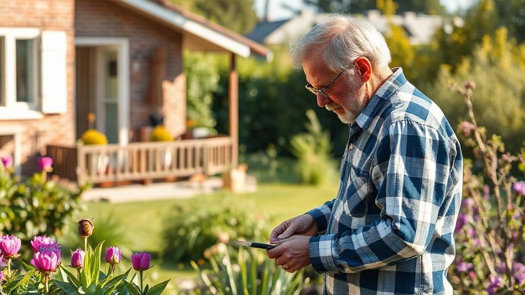 Propriétaire inspectant une haie taillée dans son jardin
