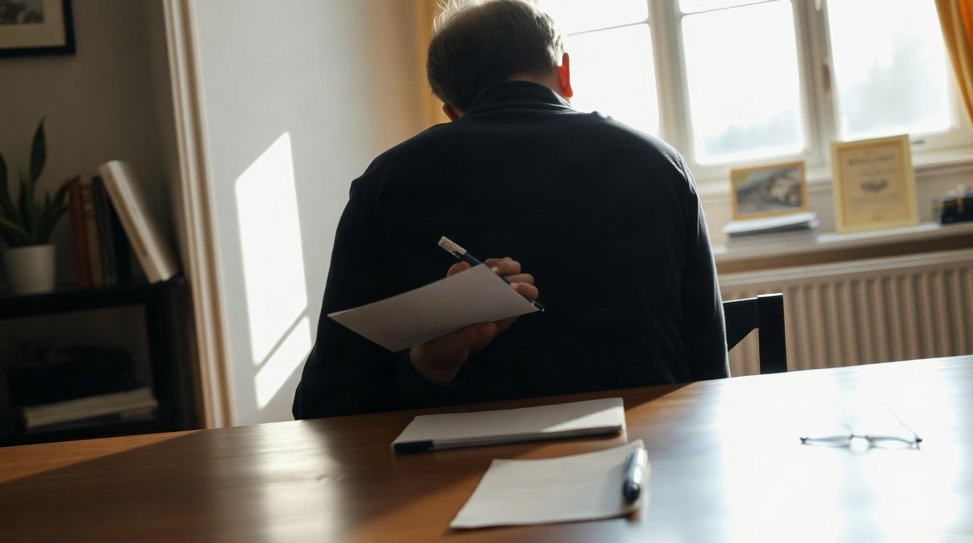 Personne rédigeant un courrier recommandé à son bureau